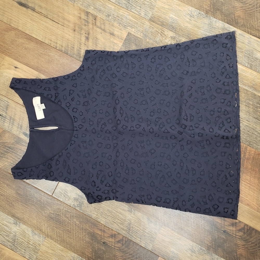 Ann Taylor Loft Navy Blue Lace Tank Top, Size Small